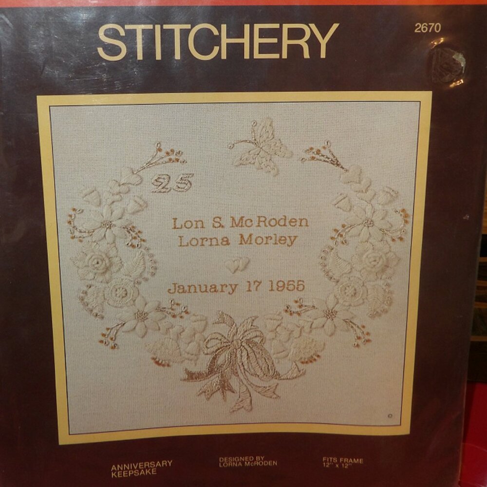 "Anniversary Keepsake" 1979 Sunset Stitchery Crewel Embroidery Kit # 2670